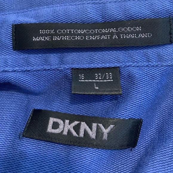💜 DKNY Blue 100% Cotton Long-Sleeve Button-Up Dress Shirt, Size L - Picture 4 of 5